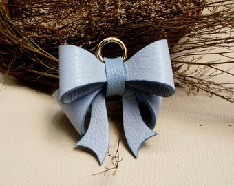 Leather Bow Bag Charm, Name Leather Keychain, Handmade Bow Key Ring, Personalized Bag Charm, Droopy Bow Purse Accessory