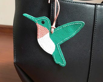 Humming Bird Bag Charm, Leather Bird Bag Charm, Handmade Mothers Day Gift, Humming Bird Lover Gift For Mum or Sister Gift for Animal Lover