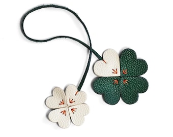 Handmade Goat Leather Four Leaf Clover Keychain, Lucky Bag Charm