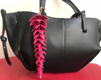 Wisteria Leather Bag Charm, Purple Floral Bag Charm, Handmade Aesthetic Accessory, Gift for Her, Cute Purse Charm