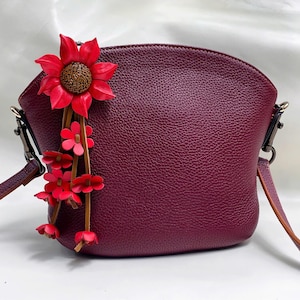 Handmade Sunflower Bag Charm - Cute Leather Keychain for Gardeners, Cottagecore Fans, and Festival Accessories
