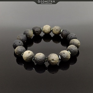 Hand Carved Obsidian Meteorite Bracelet: Hematite Moon Accent