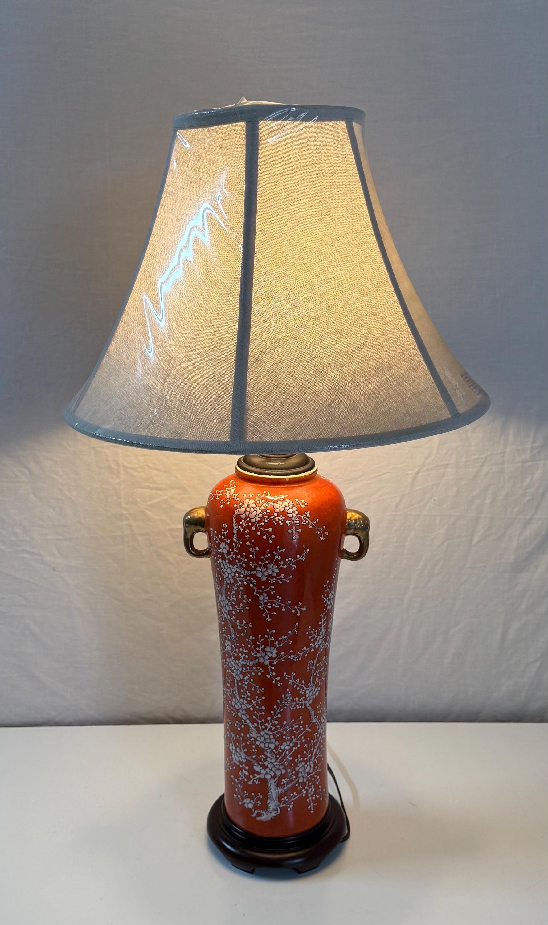 Vintage Mid-century Chinoiserie Ginger Jar Lamp | Hand-painted