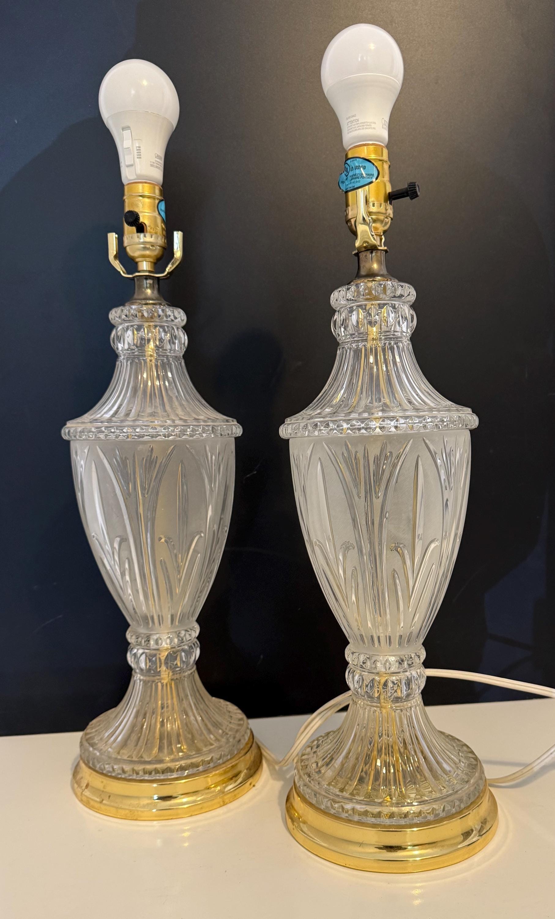 Vintage Leviton Crystal Frosted Glass Table Lamps - Pair of 2 