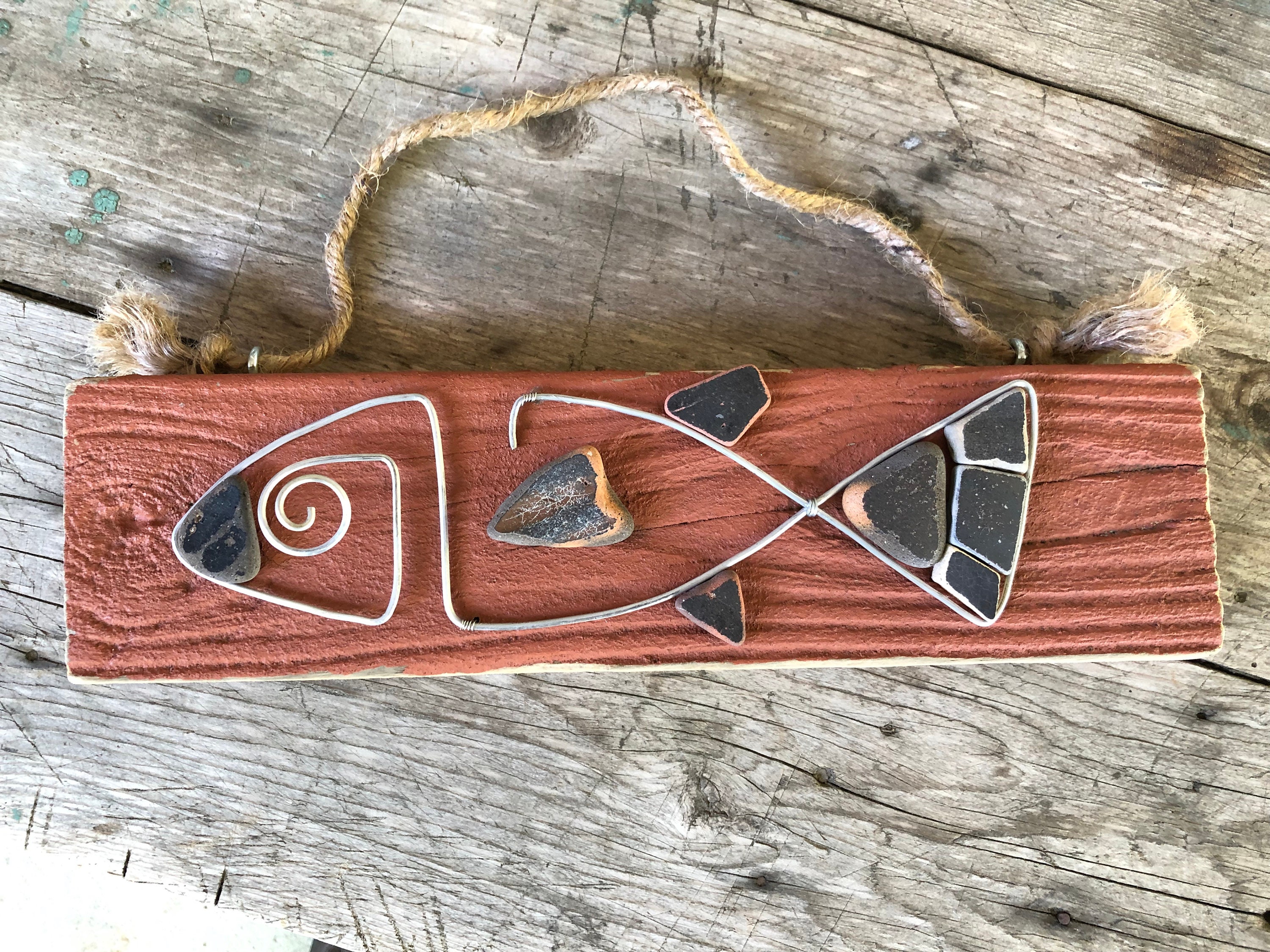 Rustic Fish Art Made With Vintage Beach Pottery and Reclaimed Wood ...