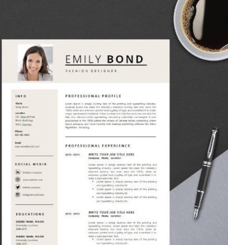 Resume Template with Instant Download Modern & Minimal CV Template Cover Letter DIY Microsoft Word Design Emily Bond image 5