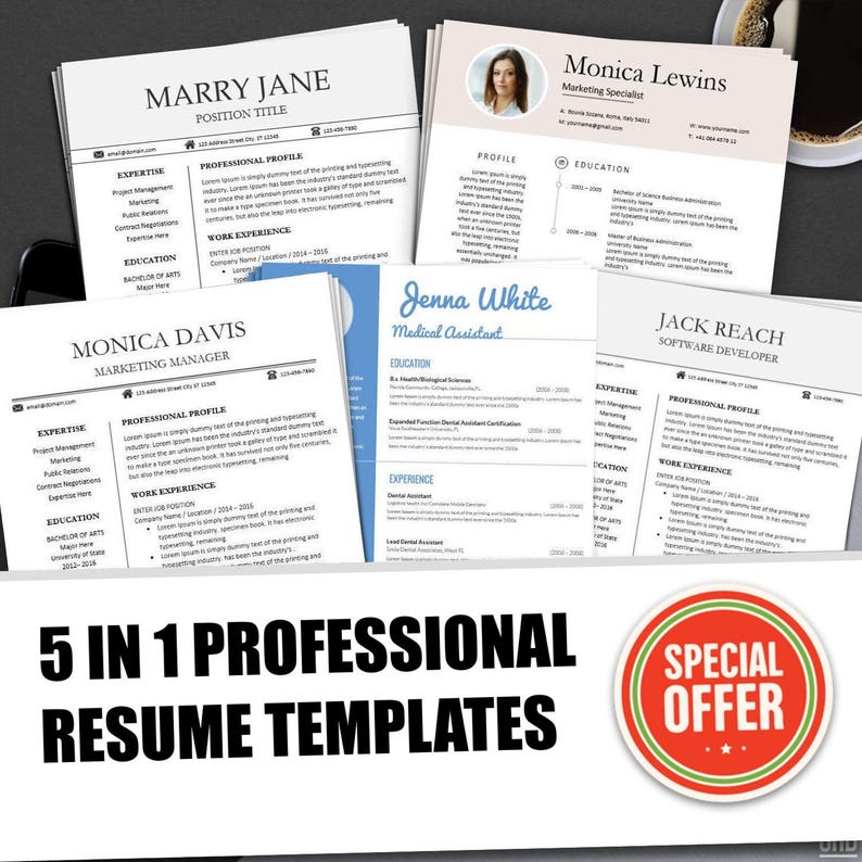 Creative Resumes, Professional Printable Editable Template BUNDLE Ms Word Professional Resume Design Modern cv EASTER SALE image 1