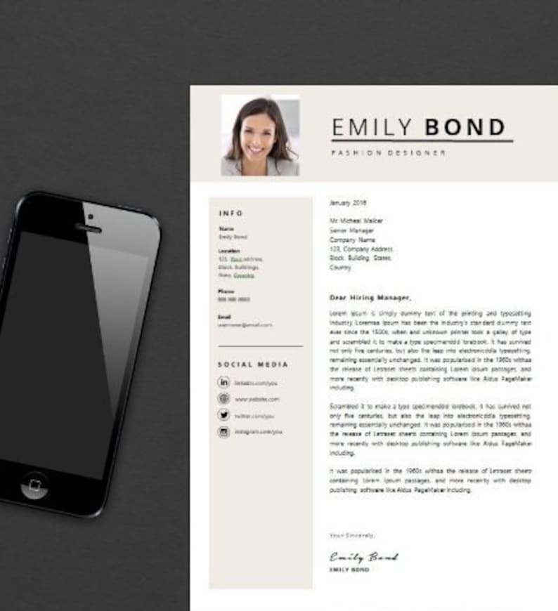 Resume Template with Instant Download Modern & Minimal CV Template Cover Letter DIY Microsoft Word Design Emily Bond image 4