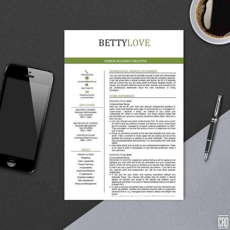 Resume Template Instant Download CV Template Cover Letter DIY Printable Ms Word Design Betty LOVE image 1