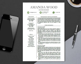 Professional Resume, Printable Editable Template for Microsoft Word |  Professional CV Template Design |  Modern CV  | A4 Amanda