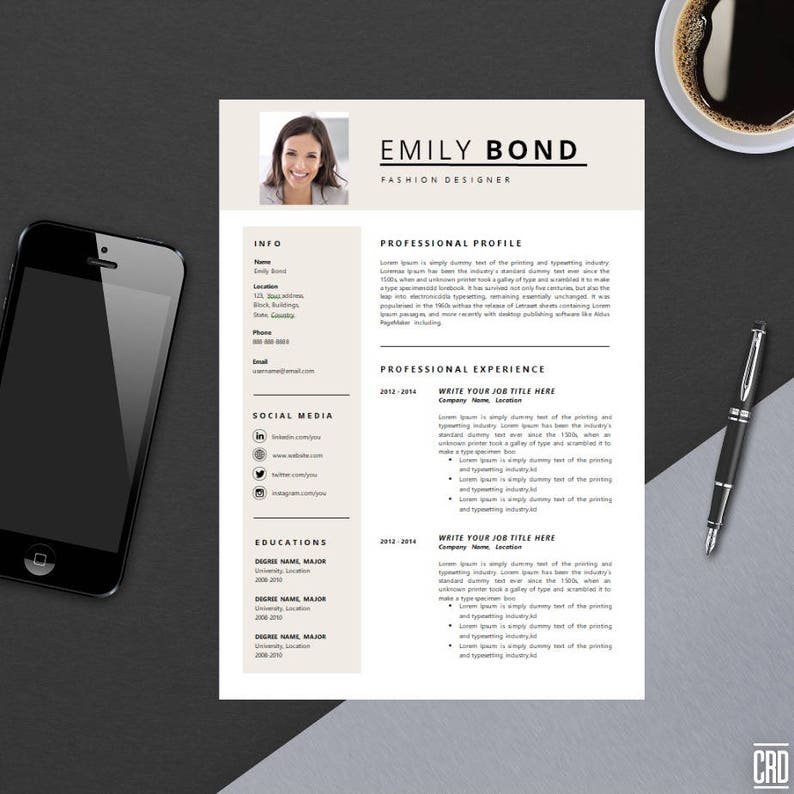 Resume Template with Instant Download Modern & Minimal CV Template Cover Letter DIY Microsoft Word Design Emily Bond image 1