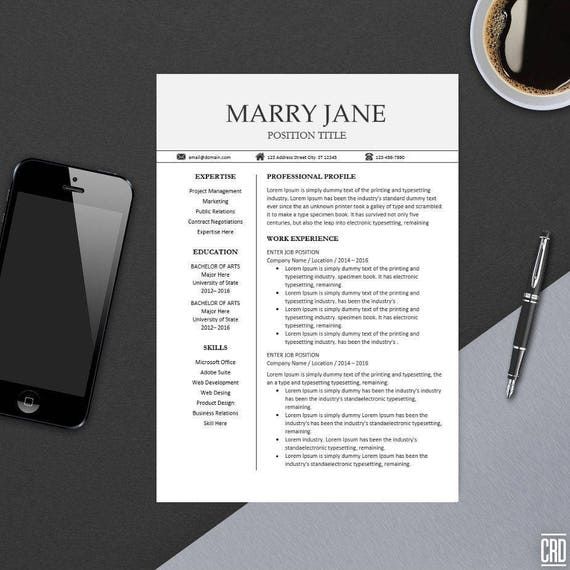 modern professional resume template for ms word minimal etsy modern professional resume template
