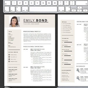 Resume Template with Instant Download Modern & Minimal CV Template Cover Letter DIY Microsoft Word Design Emily Bond image 6