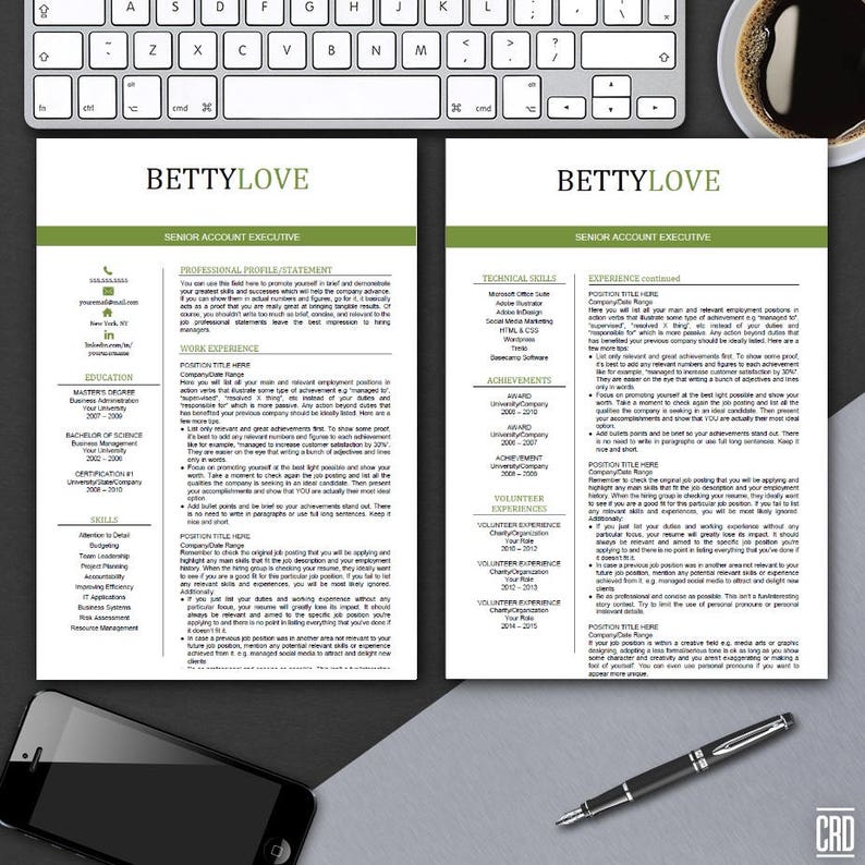 Resume Template Instant Download CV Template Cover Letter DIY Printable Ms Word Design Betty LOVE image 2