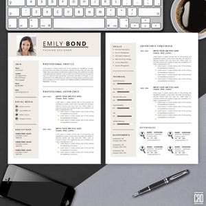 Resume Template with Instant Download Modern & Minimal CV Template Cover Letter DIY Microsoft Word Design Emily Bond image 2