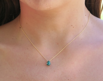 Genuine Emerald  NECKLACE• yellow or rose gold Necklace teardrop 7*4mm• necklace for woman,May Birthstone• Emerald Briolette,emerald jewelry