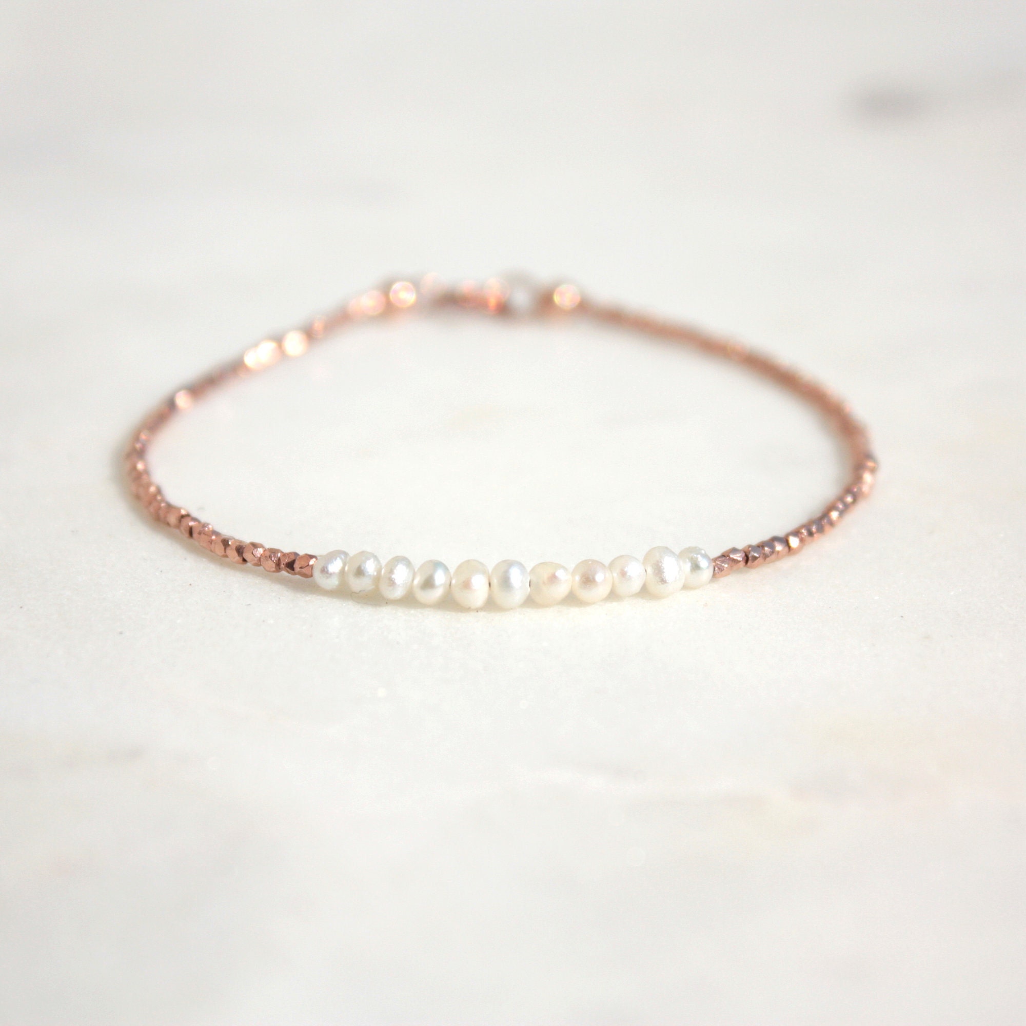 Vintage inspired crystal pearl bracelet in rose gold or silver finish