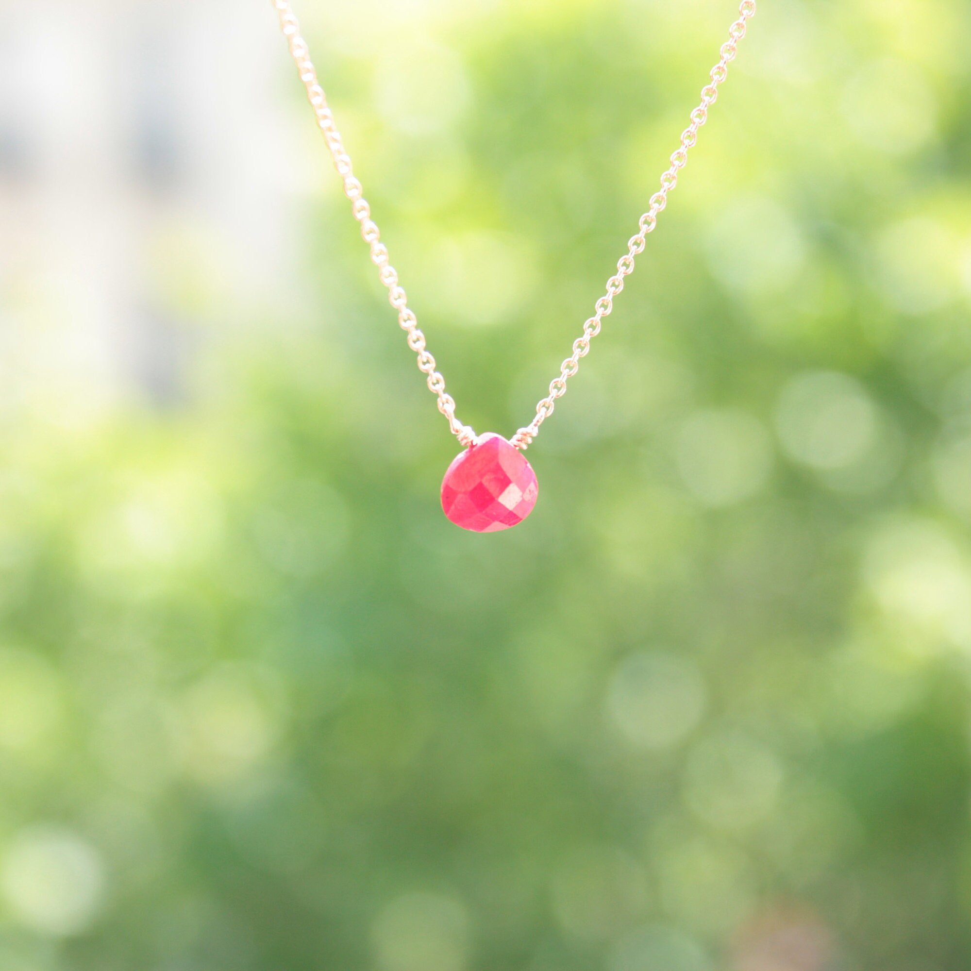 Ruby Rose Gold Necklace Genuine Ruby Pendant chocker Heart Etsy