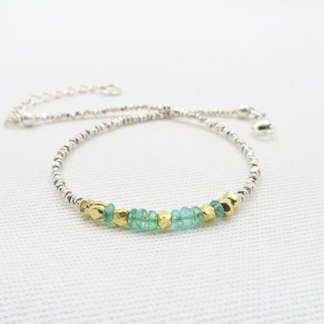 Bracelet Pierres Semi-précieuses Véritables - Chaîne Réglable 19-20cm - Acier Inoxydable