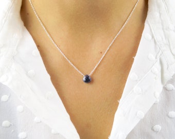 Genuine Sapphire Necklace in Sterling Silver, Sapphire pendant, Dainty Sapphire Jewelry , Sapphire pendant