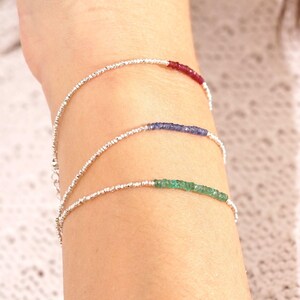 Dainty Ruby Bracelet, Genuine Red Beads, Sterling Silver, Handmade in Paris