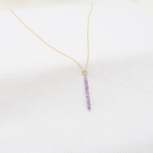 Amethyst Necklace made with Yellow 14K Gold 2 mm gemstone Delicate choker Amethyst Necklace Bar necklace Genuine Amethyst image 1