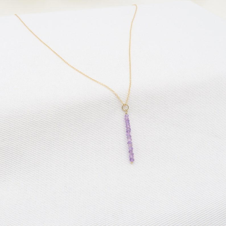 Amethyst Necklace made with Yellow 14K Gold 2 mm gemstone Delicate choker Amethyst Necklace Bar necklace Genuine Amethyst image 1