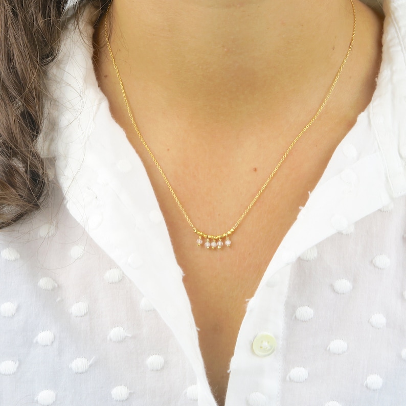 Moonstone Necklace Gold Necklace Dainty Necklace Genuine Moonstone Delicate Necklace MoonstoneBeaded NecklaceTiny pendant Necklace image 1