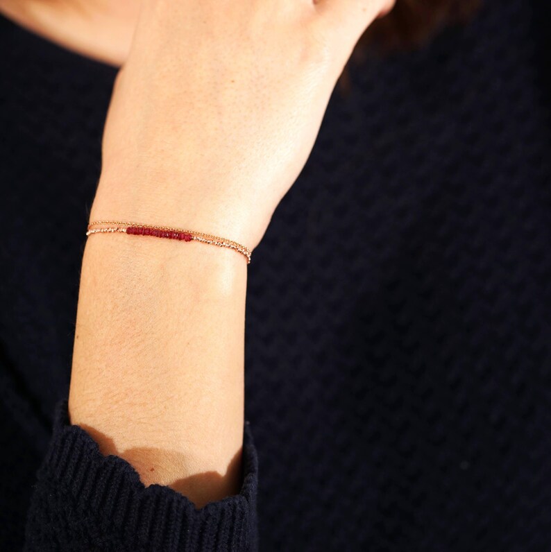 Delicate Ruby Bracelet: Rose Gold Filled Chain, Genuine Red Beads (July Birthstone) image 3