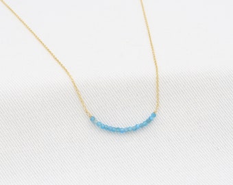 Apatite Necklace made with Yellow GOLD 14K• 2 mm gemstone• Delicate choker Apatite Necklace• Genuine Apatite• horizontal bar necklace