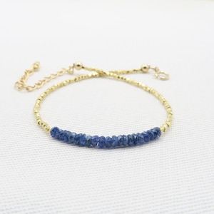Blue Sapphire Bead Bracelet: Gold Filled, Delicate, Adjustable (2mm Beads)