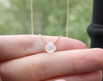 Moonstone Rose or Yellow Gold 14K solid or filled, Heart shaped moonstone, drop pendant moonstone - Genuine Moonstone - delicate moonstone