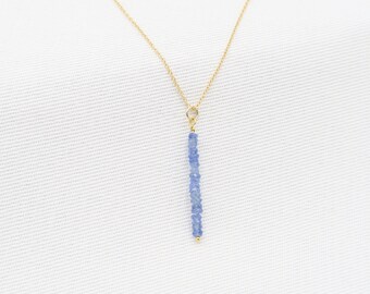 Sapphire  bar• gemstone bar• sapphire necklace• Yellow GOLD 14K • 2mm gemstone • Delicate choker• Sapphire jewelry • Genuine Sapphire