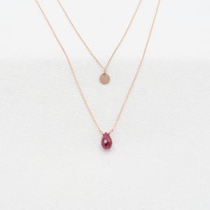 Layered Ruby Necklace Set: Rose Gold Hammered Disc, 14K Gold Filled Chains image 1
