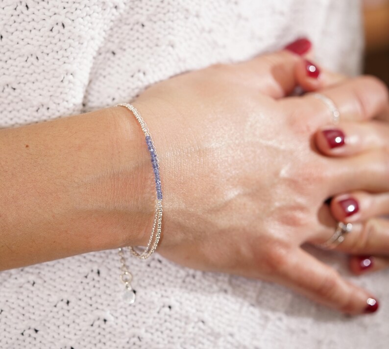 Sapphire Bracelet Sterling Silver Genuine Sapphire Blue Sapphire Gemstone Beaded Bracelet Double Bracelet Chain Bracelet-Bracelet Sapphire