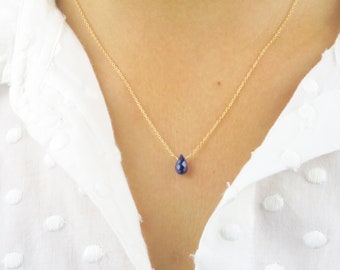 Genuine Sapphire necklace• sapphire pendant Teardrop• September birthstone• Gold sapphire necklace Sterling Silver sapphire Genuine Sapphire