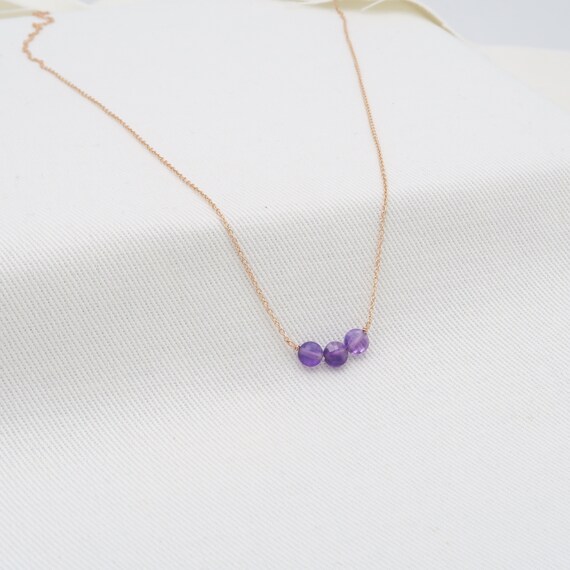Amethyst Bead Necklace Strand, Small 4mm 26 / Yellow Gold Filled