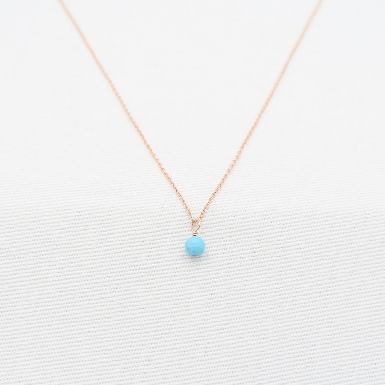 Collier Turquoise Rose GOLD 14K Pendentif rond 4mm pierre précieuse Pendentif délicat Collier Turquoise Pendentif turquoise véritable image 1