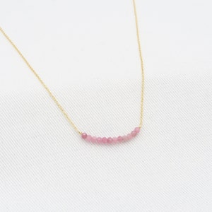 Gold Tourmaline Necklace Yellow Gold 14K 2 mm gemstone Delicate choker Pink Tourmaline Necklace dainty tourmaline bar necklace image 3