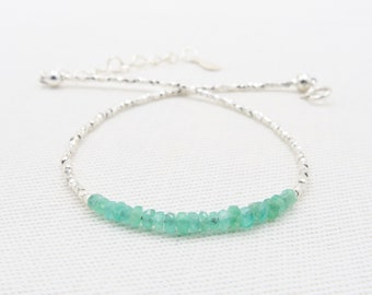 Emerald Bracelet with tiny sterling silver Beads Dainty Bracelet Genuine Emerald •May Birthstone Bracelet •Gemstone Jewelry • woman bracelet