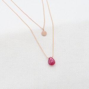 Ruby Pear-Shaped Pendants: Layered Rose Gold Hammered Discs, 14K Gold Filled Necklace Set