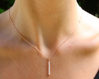 Barre verticale Pierre de lune• Collier en or rose 14K• Collier véritable pierre de lune • Collier choker Collier en or délicat• Pierre de lune pierre de naissance