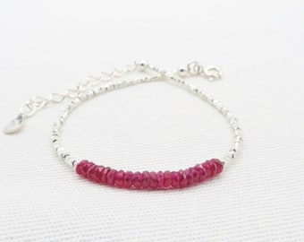 Ruby Bracelet in Sterling Silver Beads Genuine Red Ruby Delicate silver Bracelet Rare Ruby Bracelet•AAA Quality Ruby Bracelet