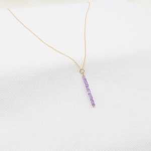 Amethyst Necklace made with Yellow 14K Gold 2 mm gemstone Delicate choker Amethyst Necklace Bar necklace Genuine Amethyst image 3