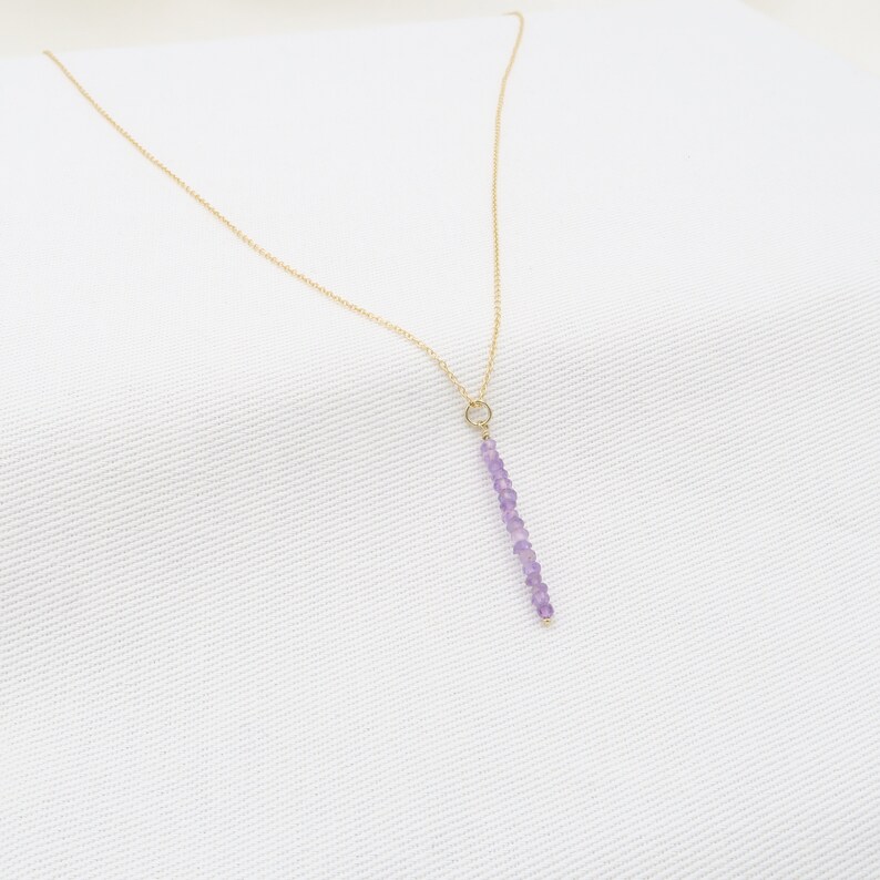 Amethyst Necklace made with Yellow 14K Gold 2 mm gemstone Delicate choker Amethyst Necklace Bar necklace Genuine Amethyst image 3