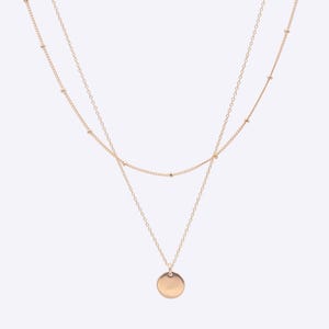 Collar con disco satélite en capas de oro rosa, chapado en oro de 14 quilates, hecho a mano en París imagen 2