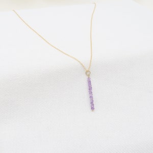 Amethyst Necklace made with Yellow 14K Gold 2 mm gemstone Delicate choker Amethyst Necklace Bar necklace Genuine Amethyst image 2