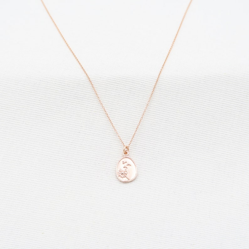 ROSE Gold vermeil chain /& Disc Floral Necklace WILDFLOWER Dandelion pendant Dandelion Necklace Gold  14K -Tiny medallion