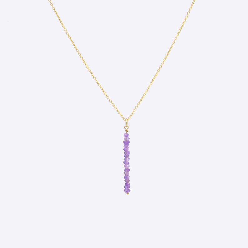 Amethyst Necklace made with Yellow 14K Gold 2 mm gemstone Delicate choker Amethyst Necklace Bar necklace Genuine Amethyst image 4