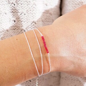 3 Strand Ruby Bracelet, Dainty Red Gemstones, Sterling Silver 925, Layered Jewelry